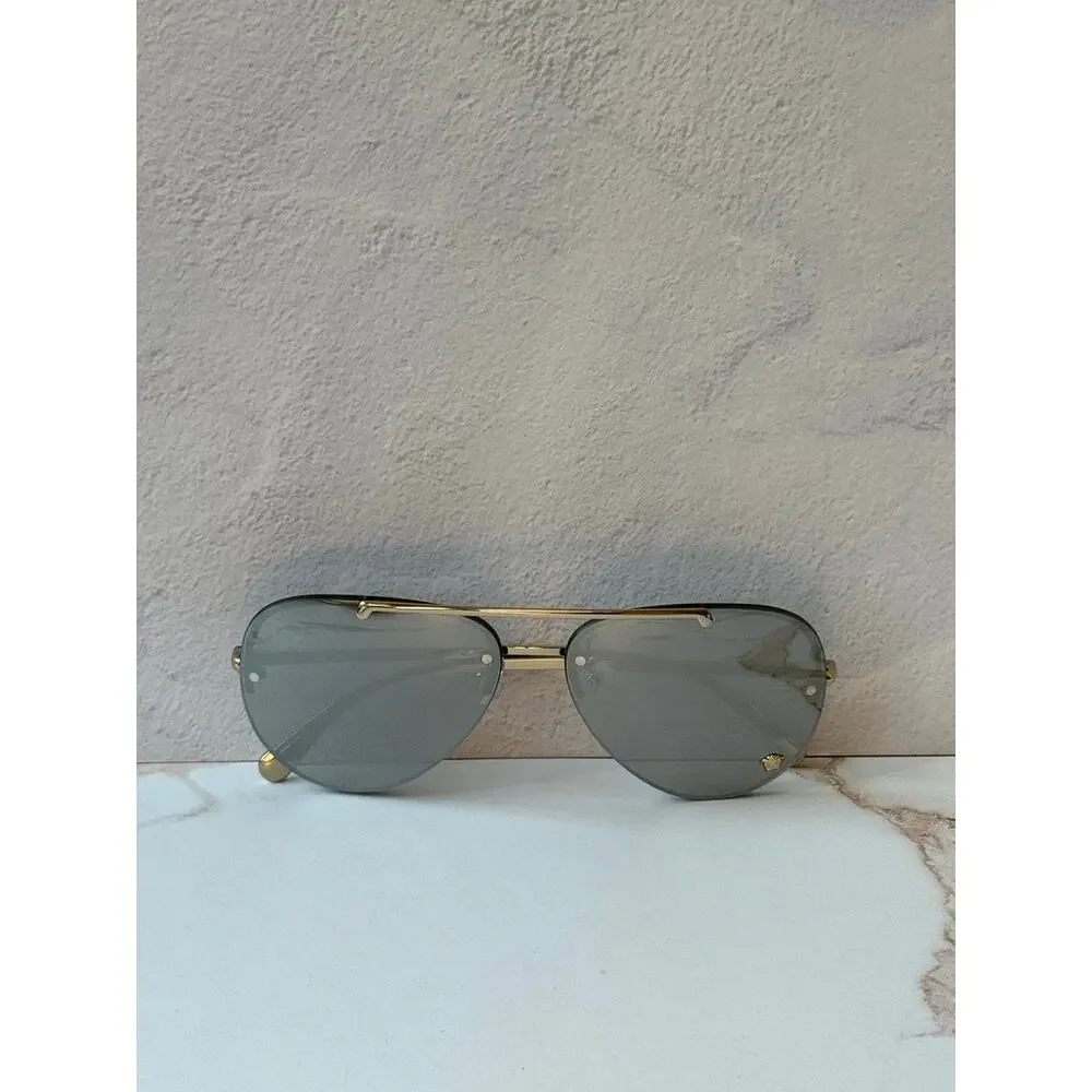 NEW Versace VE2231 Silver Mirror Medusa Aviator Sunglasses